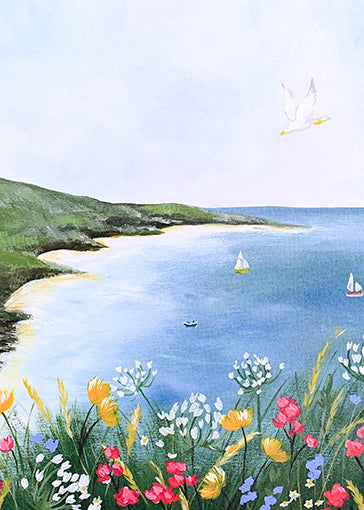 Beach Boats and Flowers Birthday Card