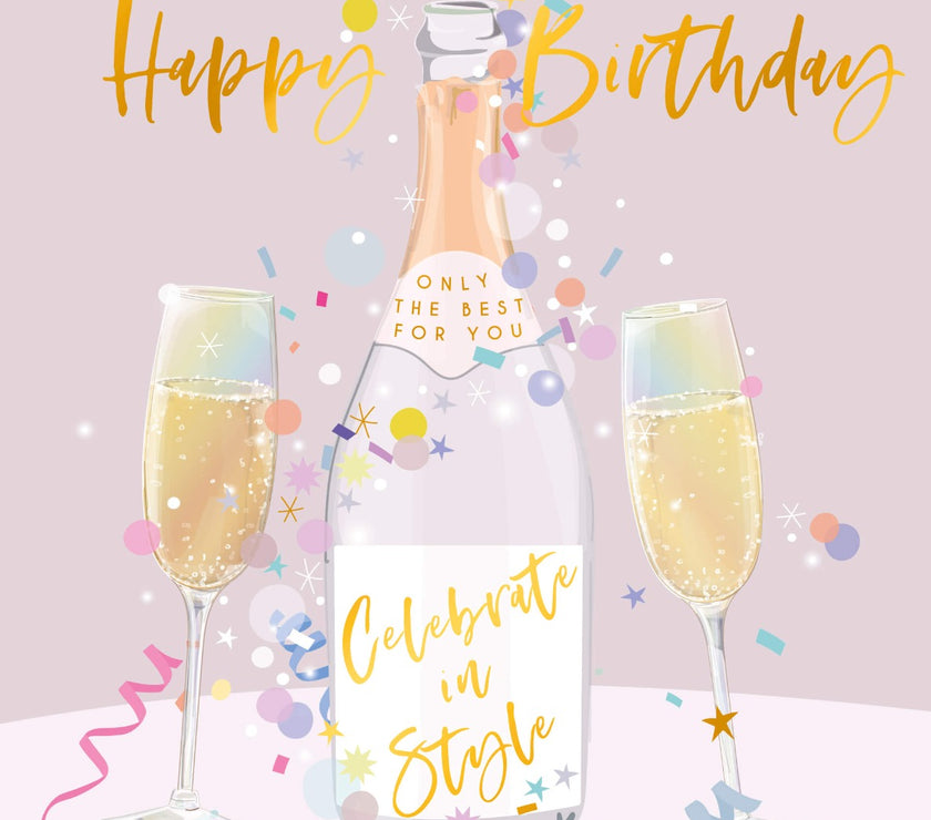 Bottle Champagne Birthday Card