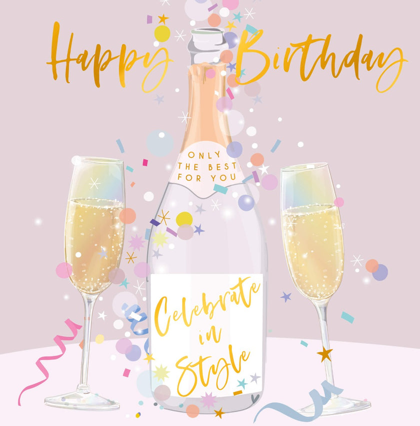Bottle Champagne Birthday Card