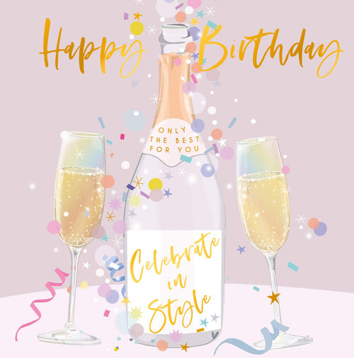 Bottle Champagne Birthday Card
