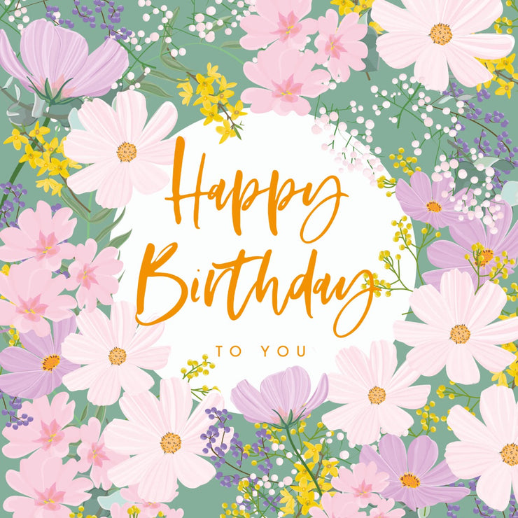 Green Flowers Birthday Card