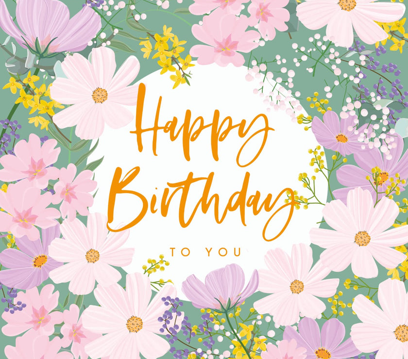Green Flowers Birthday Card