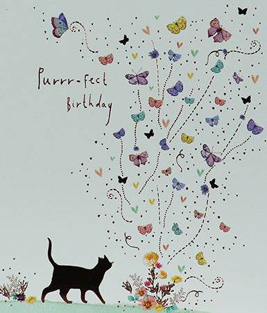 Cat and Butterflies Birthday Card