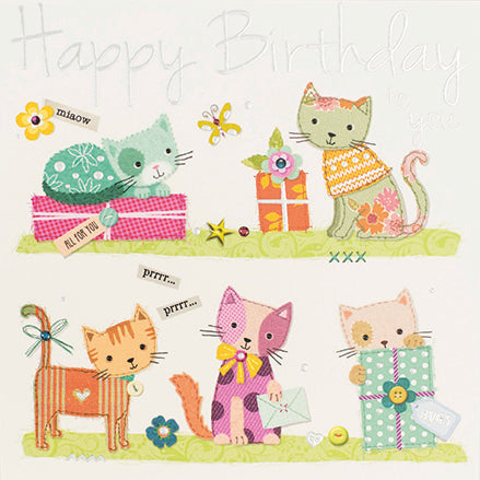 Colourful Cats Happy Birthday Card