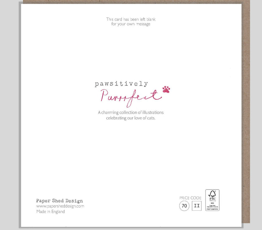 Grey Cat and Pink Flower Birthday Card