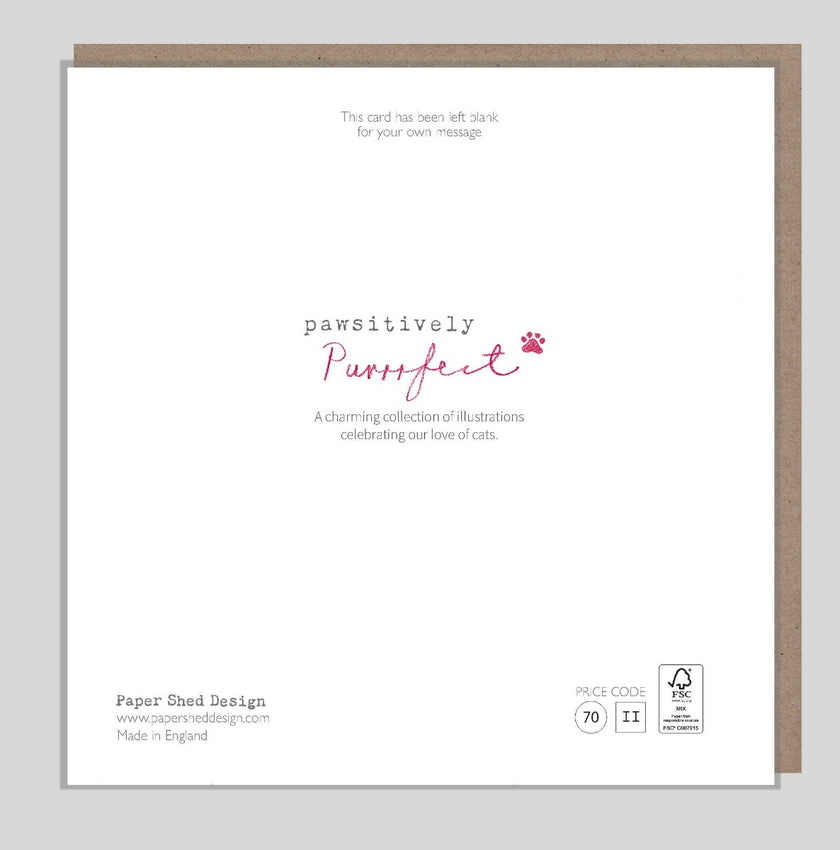 Grey Cat and Pink Flower Birthday Card