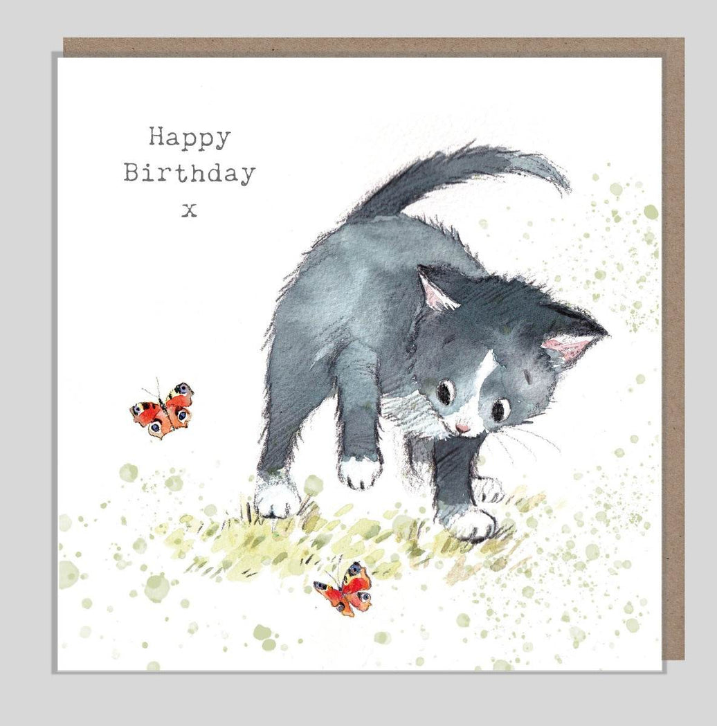 Black Cat and Butterflies Birthday Card - House of Cards