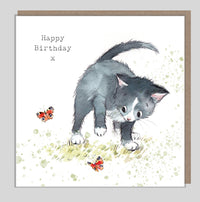 Black Cat and Butterflies Birthday Card