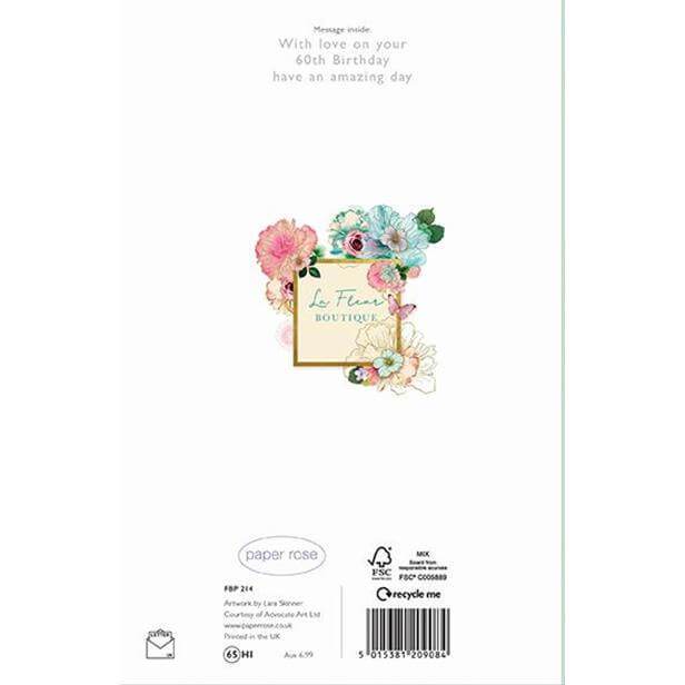 Illustrated 60th Floral Birthday Card - House of Cards
