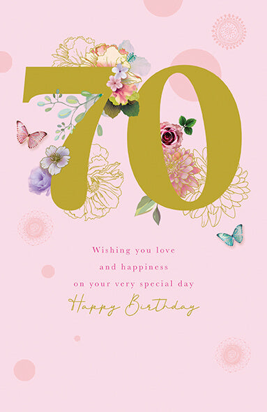 Illustrated 70th Floral Birthday Card