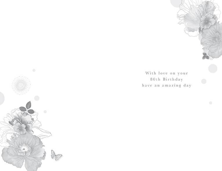 Illustrated 80th Floral Birthday Card - House of Cards