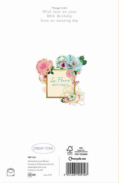 Illustrated 80th Floral Birthday Card - House of Cards