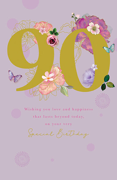Illustrated 90th Floral Birthday Card