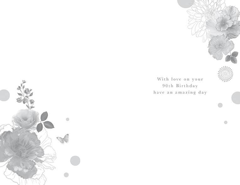Illustrated 90th Floral Birthday Card - House of Cards
