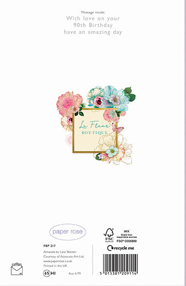 Illustrated 90th Floral Birthday Card