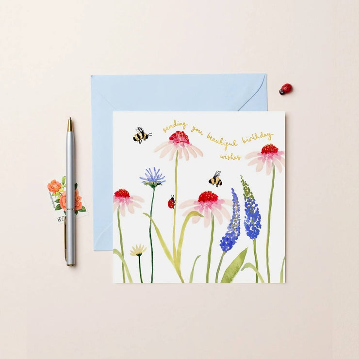 Flowers and Bees Birthday Card