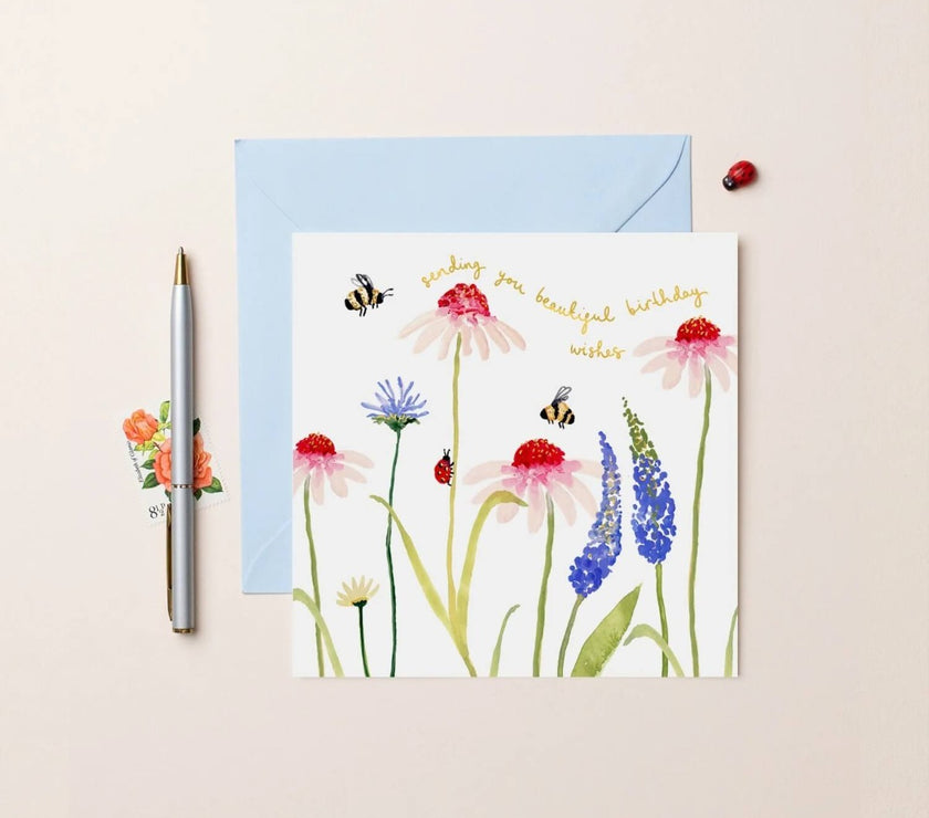 Flowers and Bees Birthday Card
