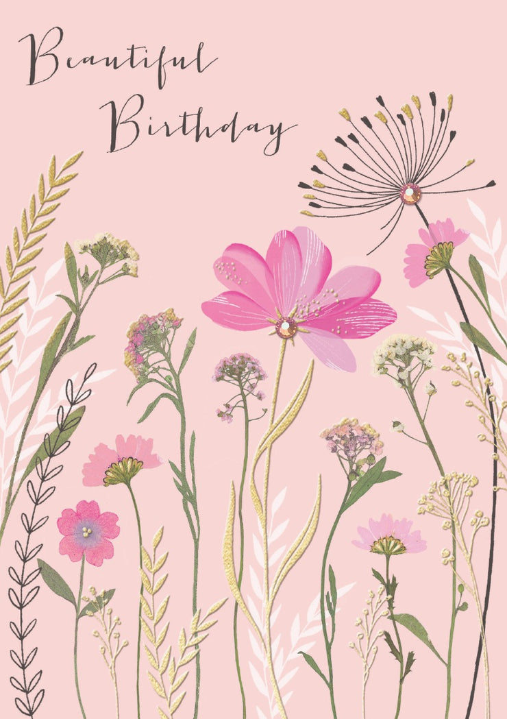 Floral on Pink Birthday Card