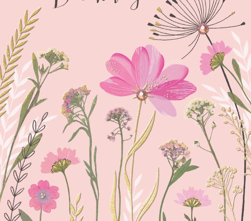 Floral on Pink Birthday Card