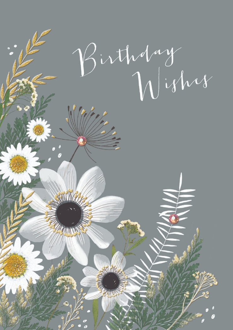 White Flowers Birthday Card