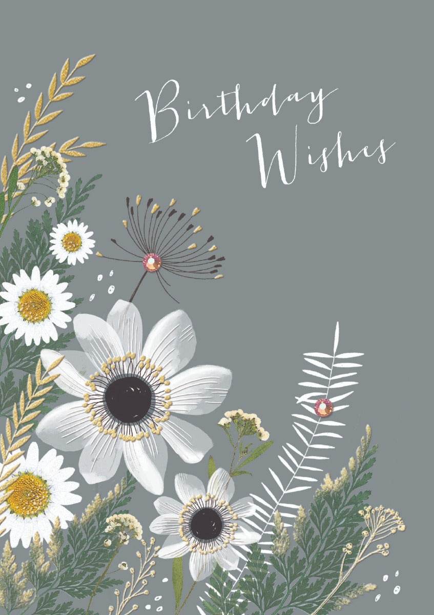 White Flowers Birthday Card - House of Cards