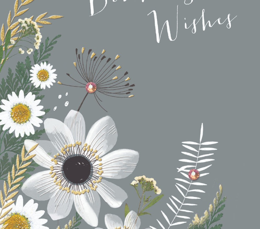 White Flowers Birthday Card