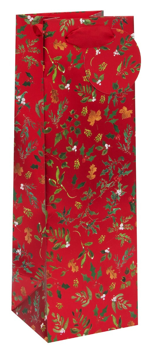 Christmas Holly Foliage Bottle Bag