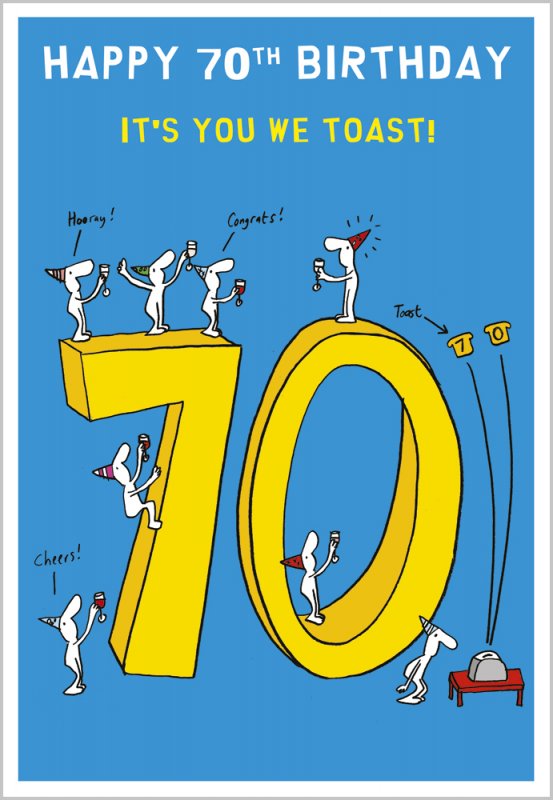 Funny Illustrated 70th Birthday Card