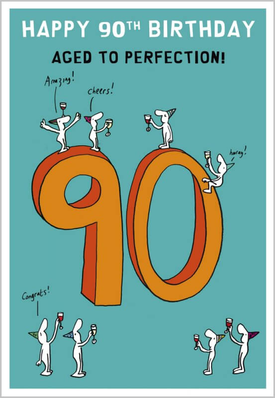 Funny Illustrated 90th Birthday Card