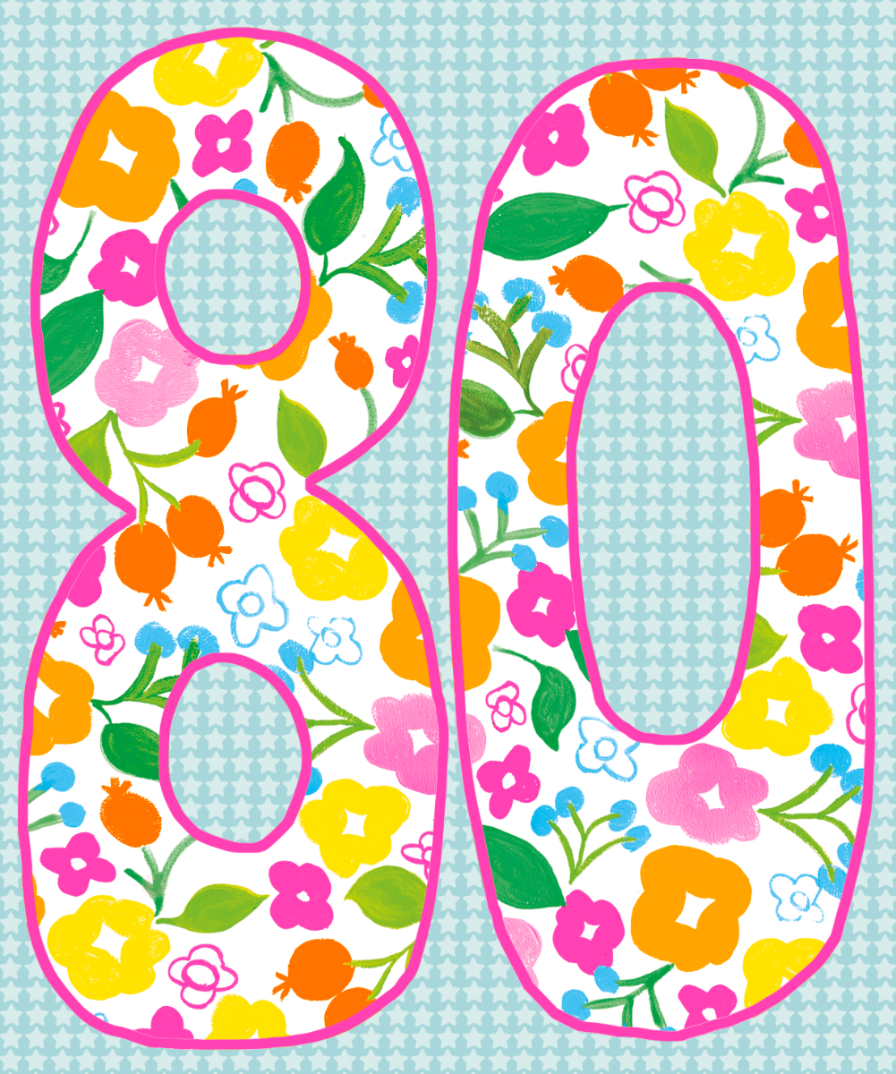 Floral Bright Neon80th Birthday Card