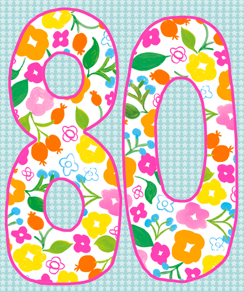 Floral Bright Neon80th Birthday Card