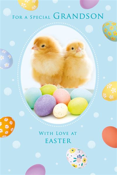 Grandson Chicks Easter Eggs Card