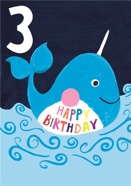 Whale 3rd Birthday Card
