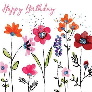 Sparkle Flowers Happy Birthday Card