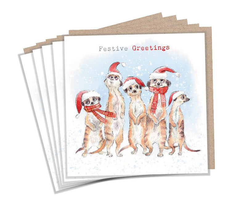 Pack of 5 Festive Meerkats Christmas Cards