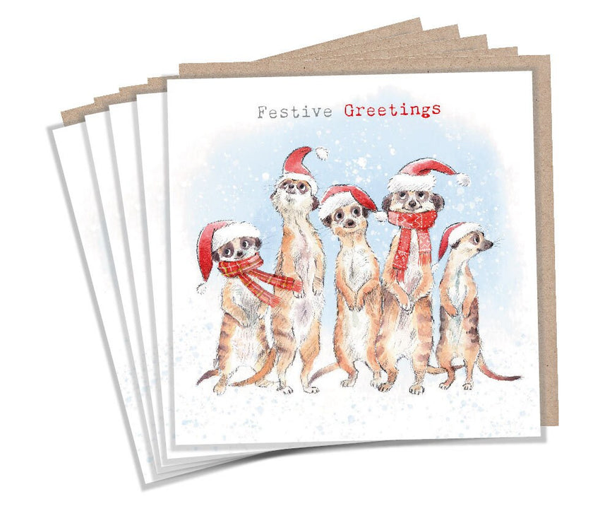 Pack of 5 Festive Meerkats Christmas Cards