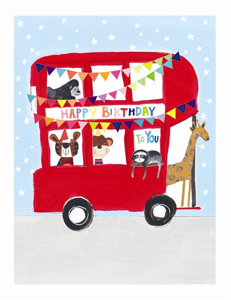Zoo Party Bus Birthday Card
