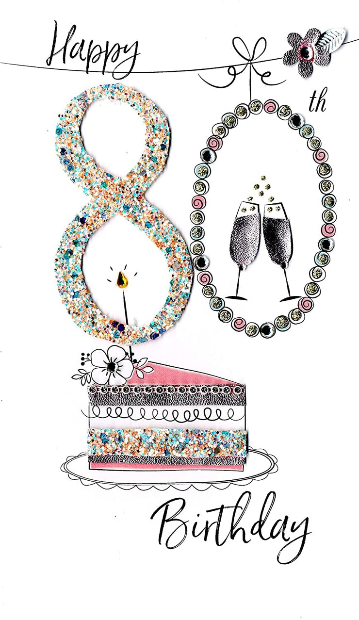 Hand Decorated Happy 80th Birthday Card