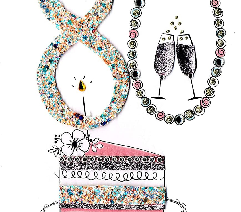 Hand Decorated Happy 80th Birthday Card