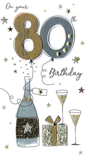 Champagne Glitter Bottle 80th Birthday Card - House of Cards