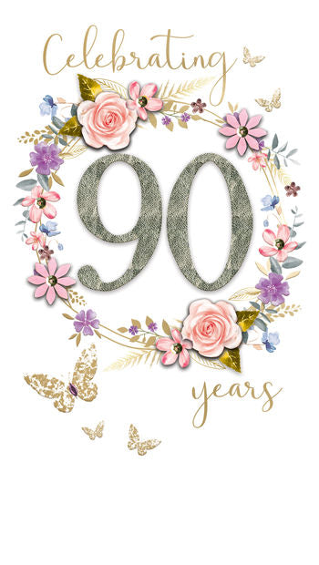 Champagne Floral 90th Birthday Card