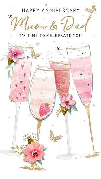 Champagne Mum and Dad Anniversary Greeting Card - House of Cards