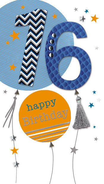 Champagne Stars 16th Birthday Card
