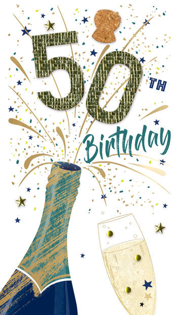 Champagne Bottle 50th Birthday Card