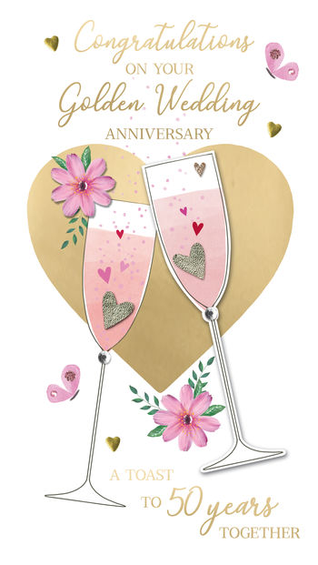 Champagne Golden 50th Anniversary Greeting Card