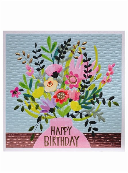 Pink Flowers Happy Birthday Card