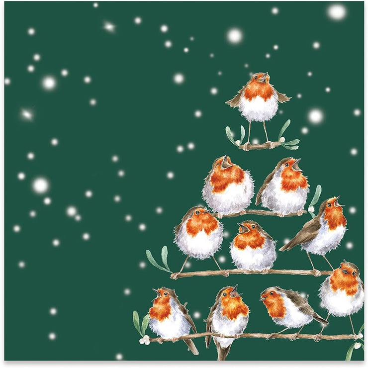 Christmas Robins Triangle Luncheon Napkins