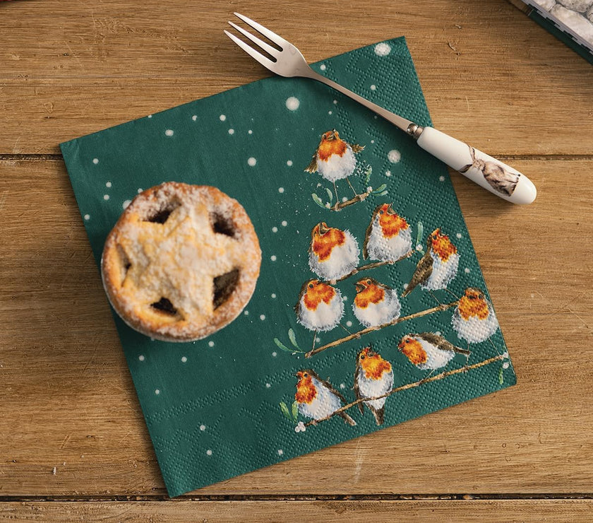 Christmas Robins Triangle Luncheon Napkins
