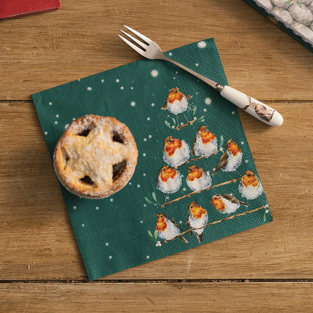 Christmas Robins Triangle Luncheon Napkins