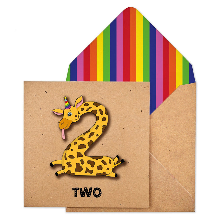 Giraffe 2nd Birthday Card